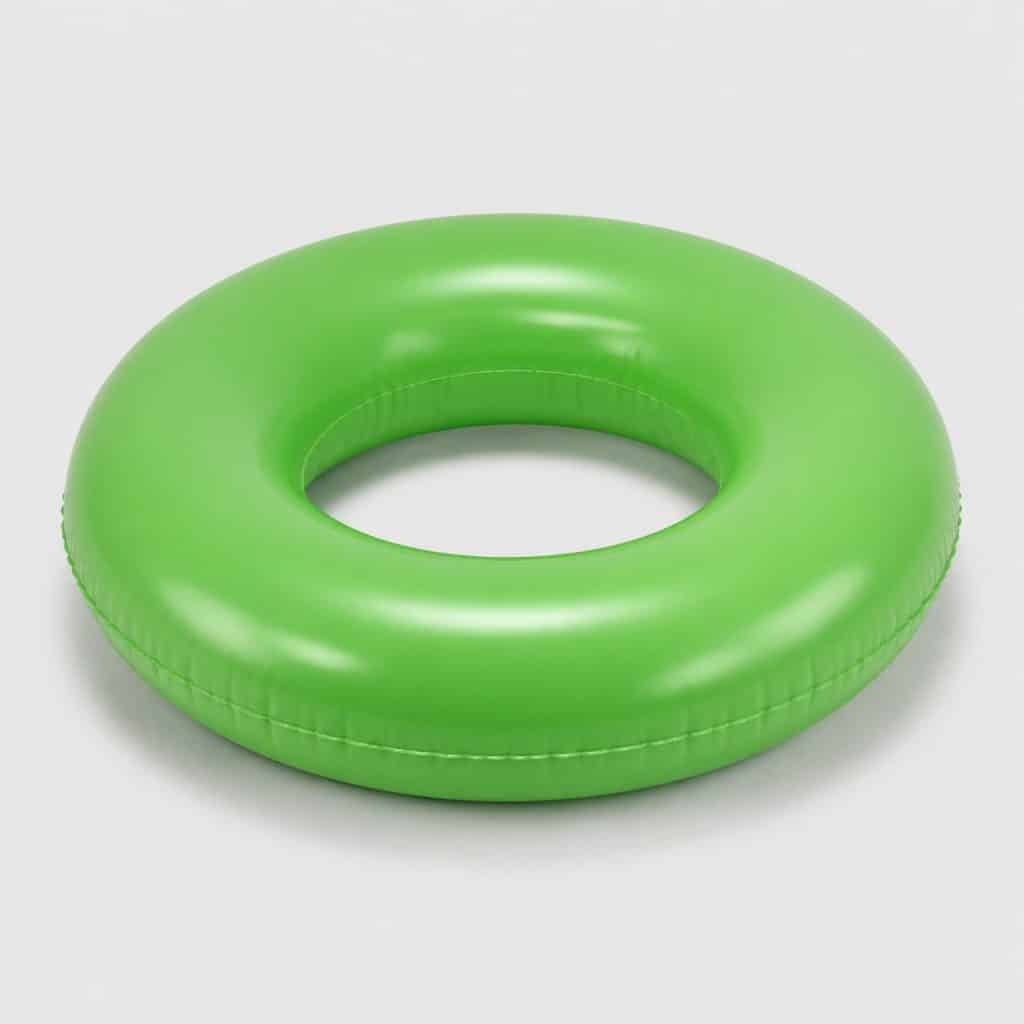 Bouée gonflable ronde verte en PVC pour enfant sur fond clair