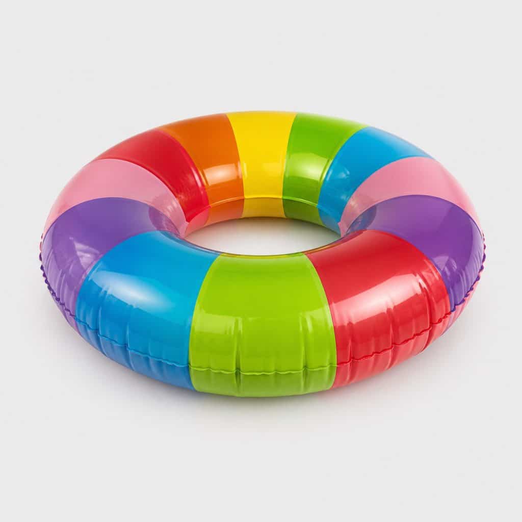 Bouée gonflable ronde multicolore en PVC pour enfant sur fond clair
