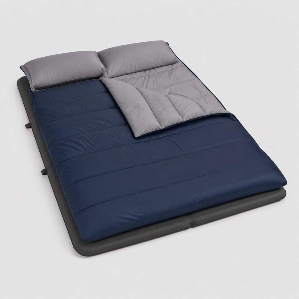 Sac de couchage double déplié avec son tapis de sol intégré