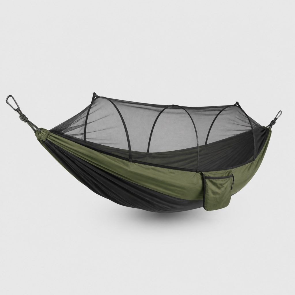 Hamac grand format XXL avec moustiquaire intégrée sur fond neutre