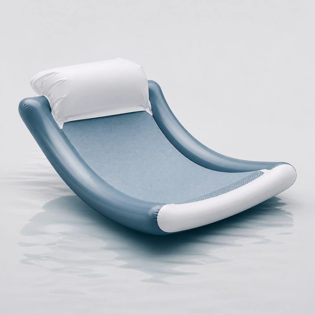 Hamac gonflable flottant avec oreiller intégré sur une eau calme