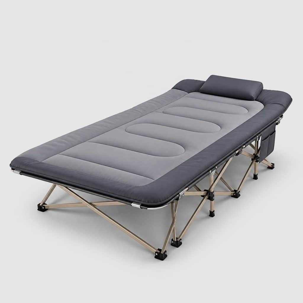 Lit de camping pliable de 180 cm avec coussin et oreiller