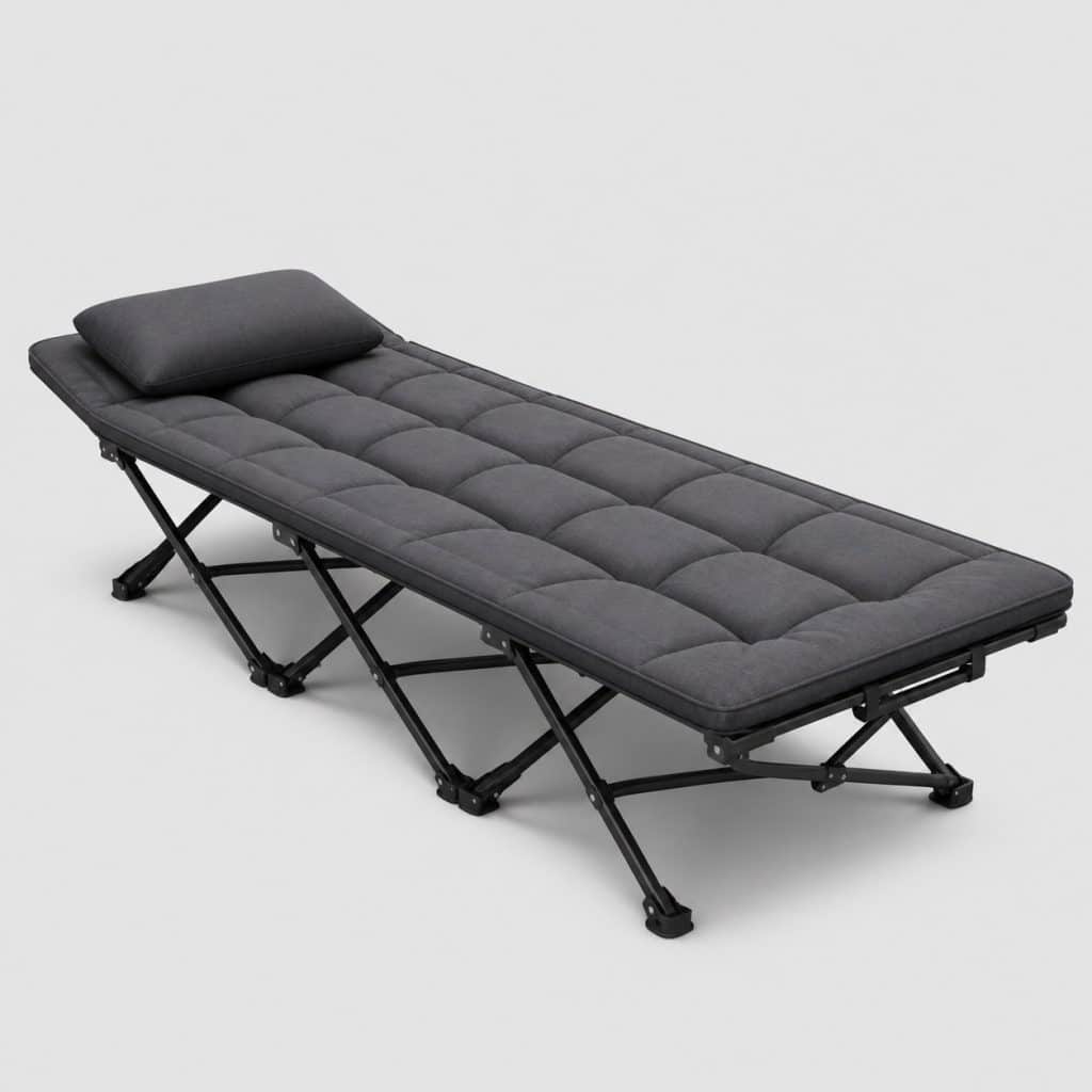 Lit de camping pliant de 2 m avec coussin et oreiller
