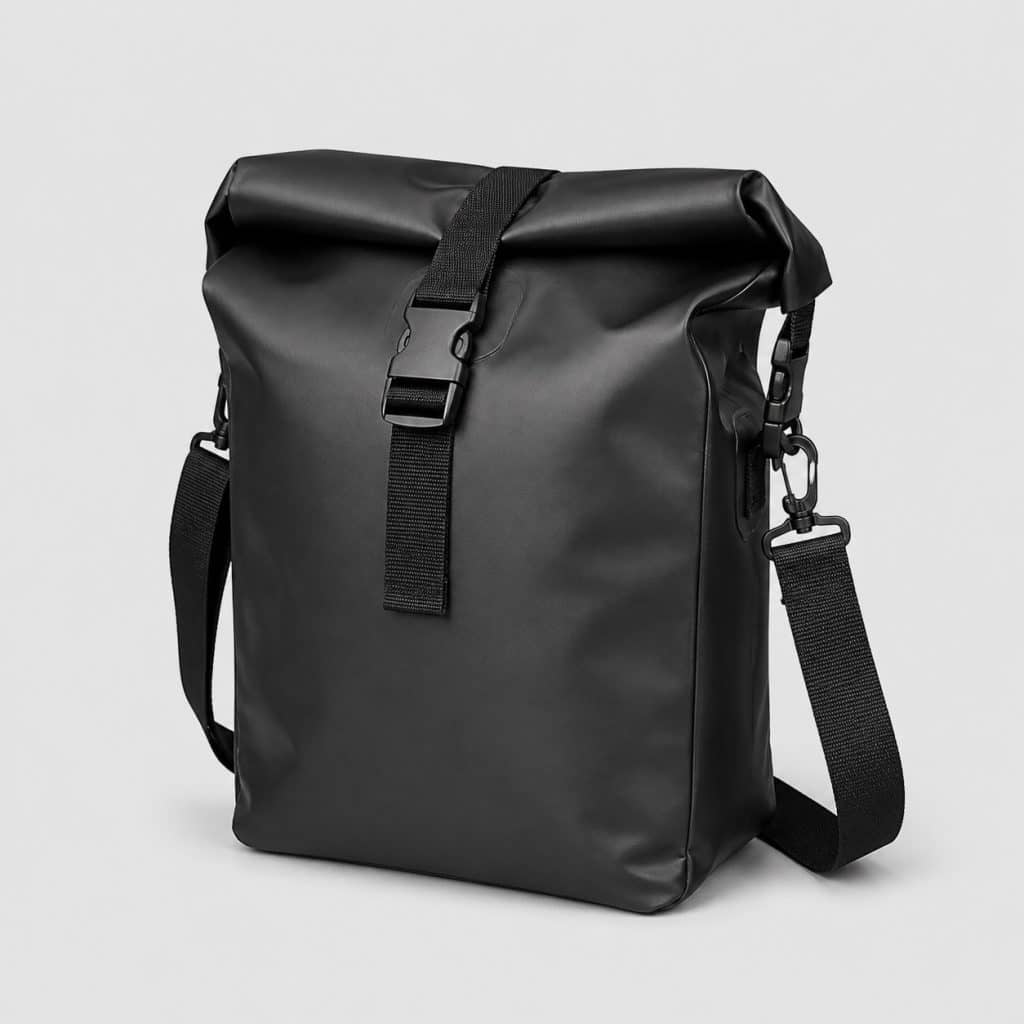 Sacoche vélo étanche à fermeture roll-top sur fond clair