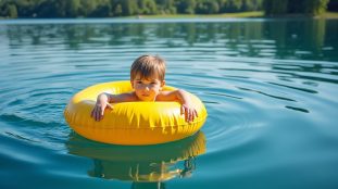 apprenez à repérer facilement un enfant dans l'eau en utilisant la couleur distinctive de sa bouée pour assurer sa sécurité lors des baignades.